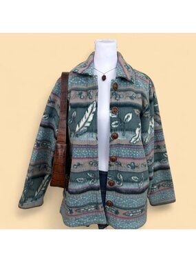 90s striped cottagecore granny fleece jacket
